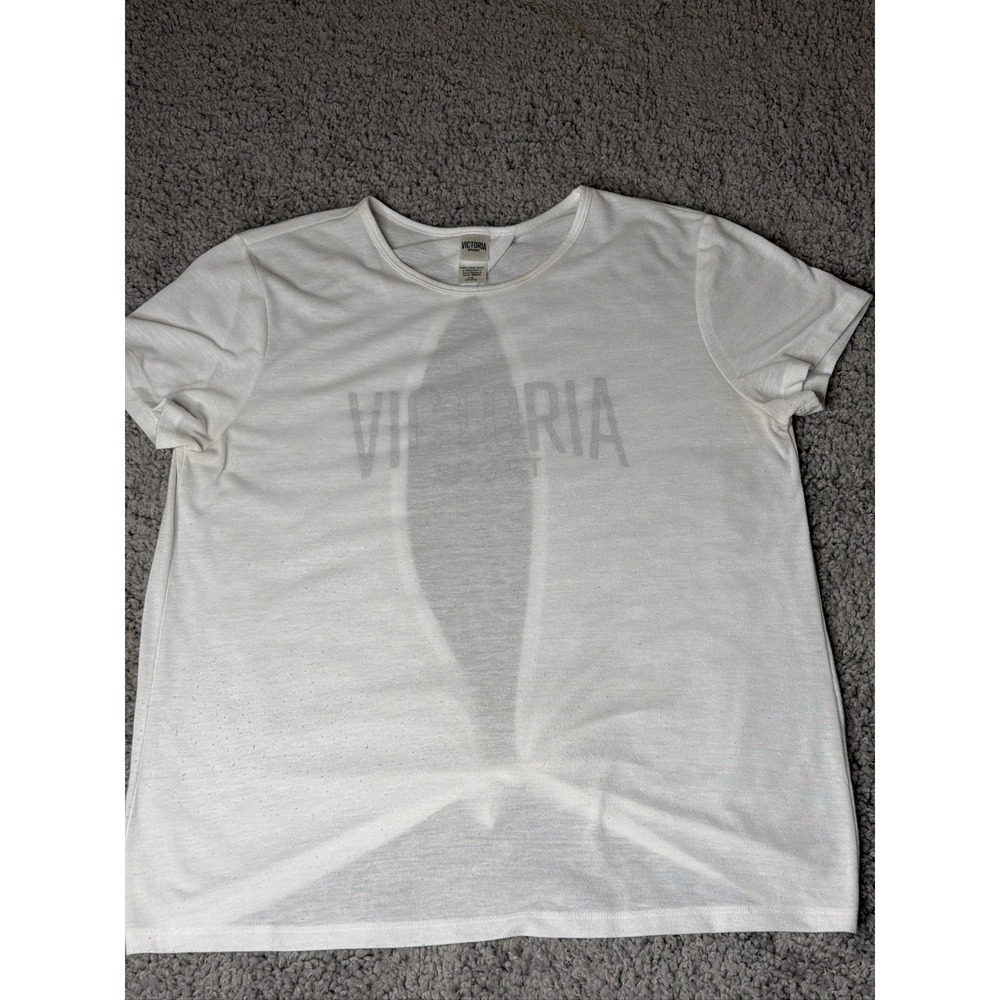 Victoria Sport Womens Large White Short Sleeve Logo Crew Neck Athletic T-Shirt